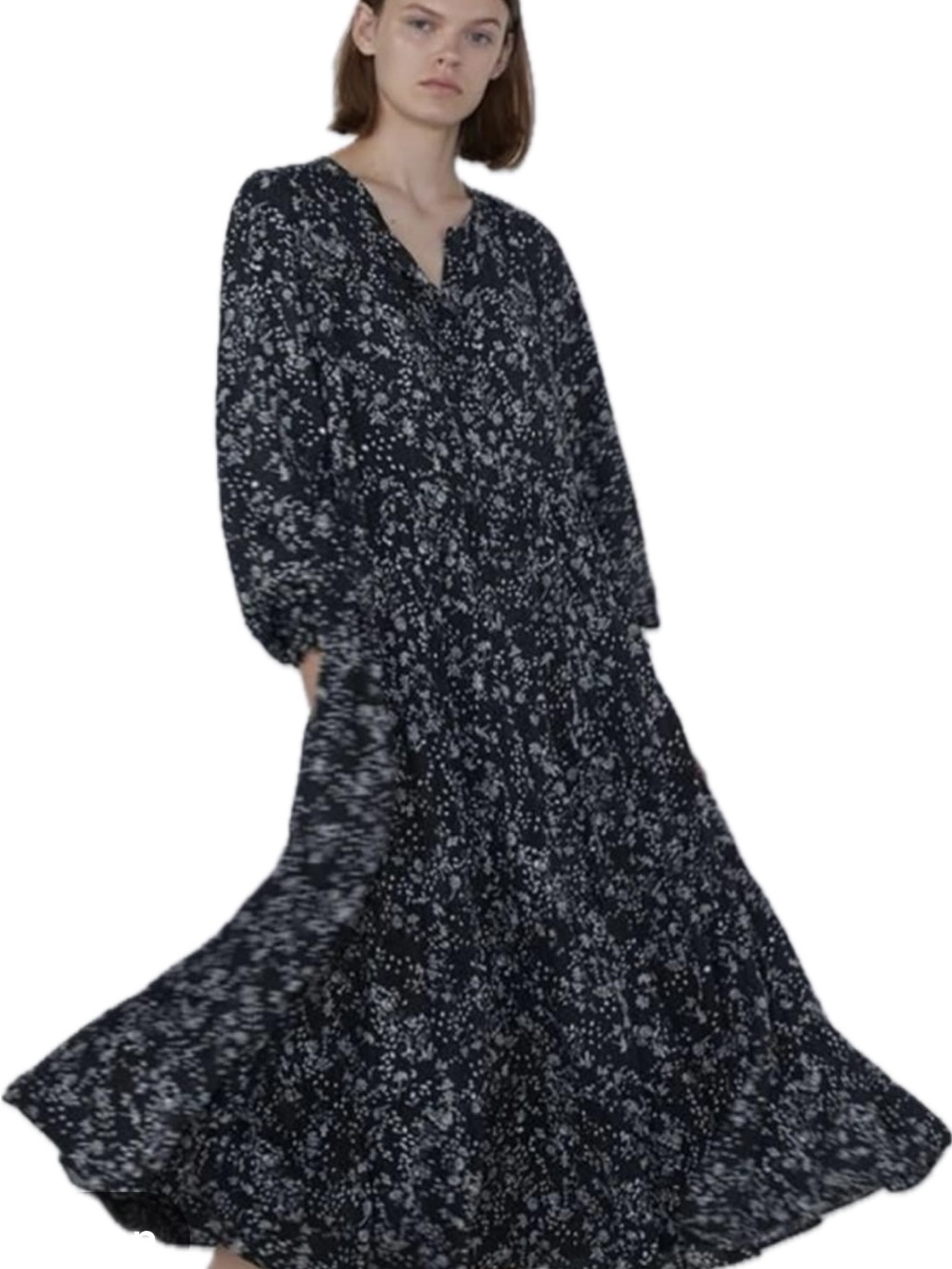 Zara Women’s Black and White Floral Maxi Dress Medium